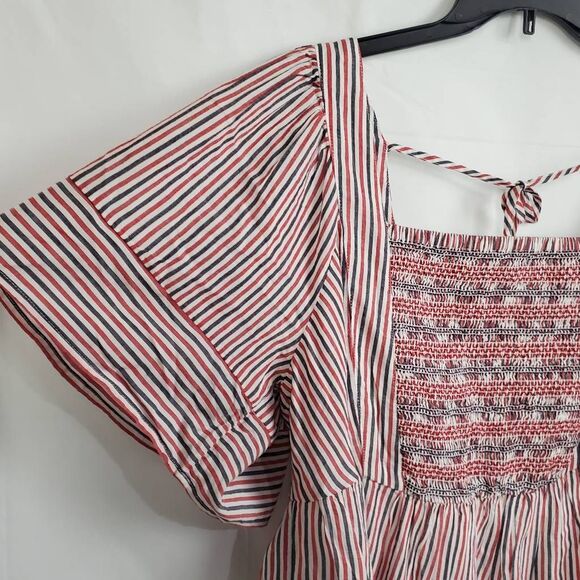 Old Navy 2x Plus White Striped Blouse Open Back - Picture 2 of 8